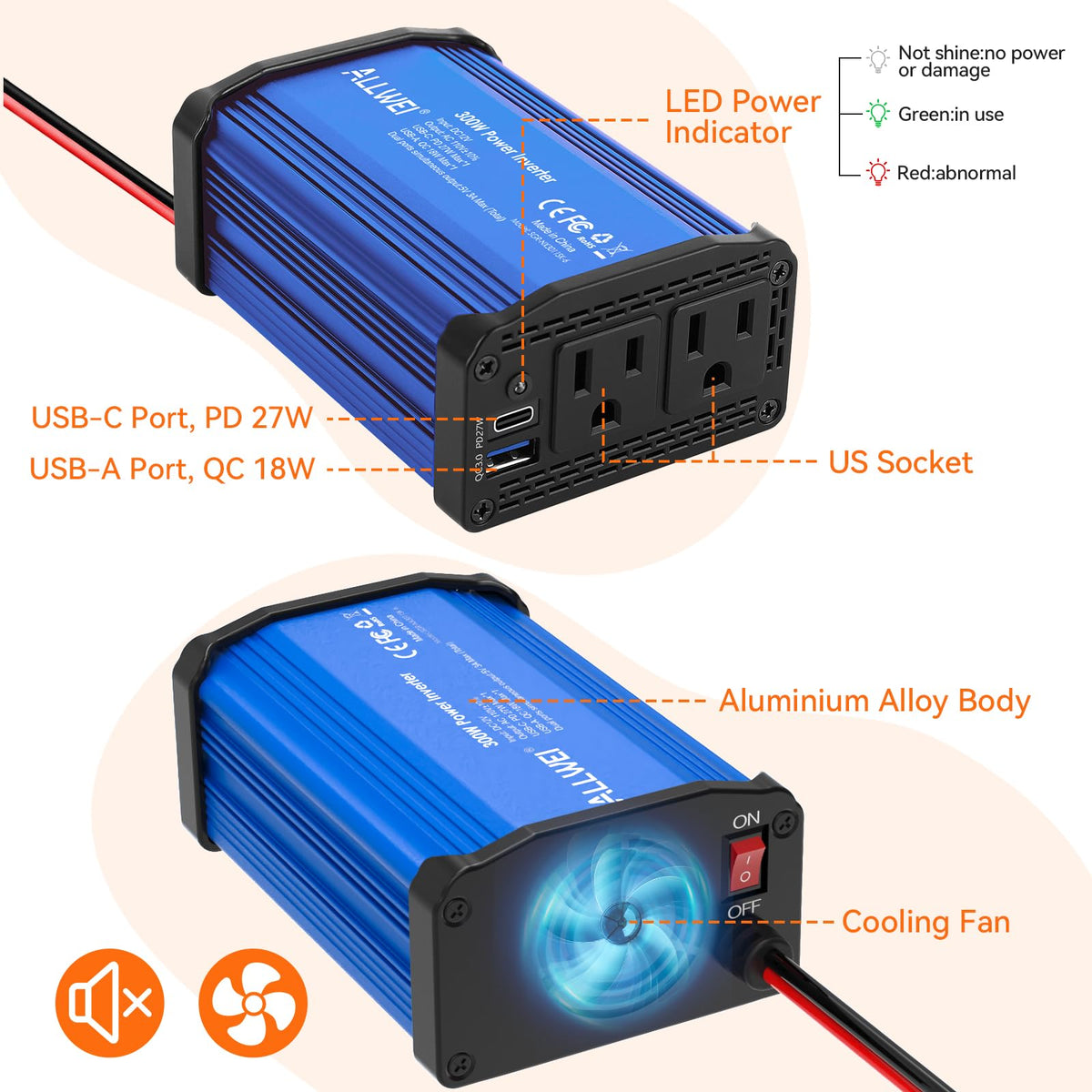 ALLWEI temperature-controlled cooling fan close-up ensuring quiet thermal control