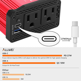 ALLWEI side view highlighting ports and cord offering safe device connections