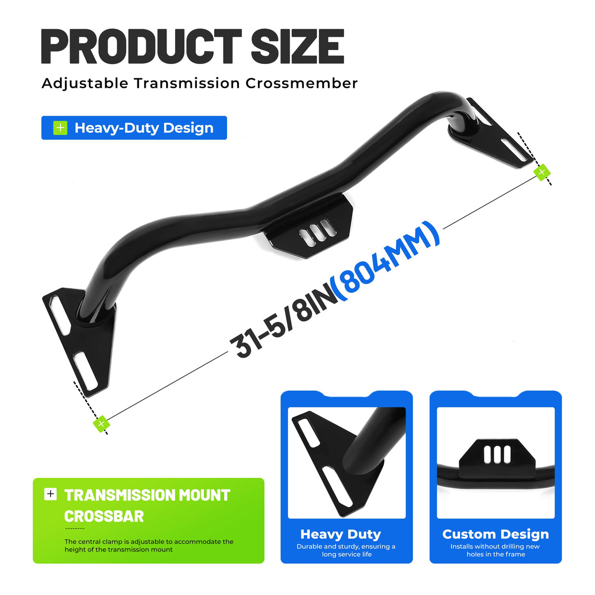 ALMULOO side profile of crossmember illustrating clearance and fitment advantage