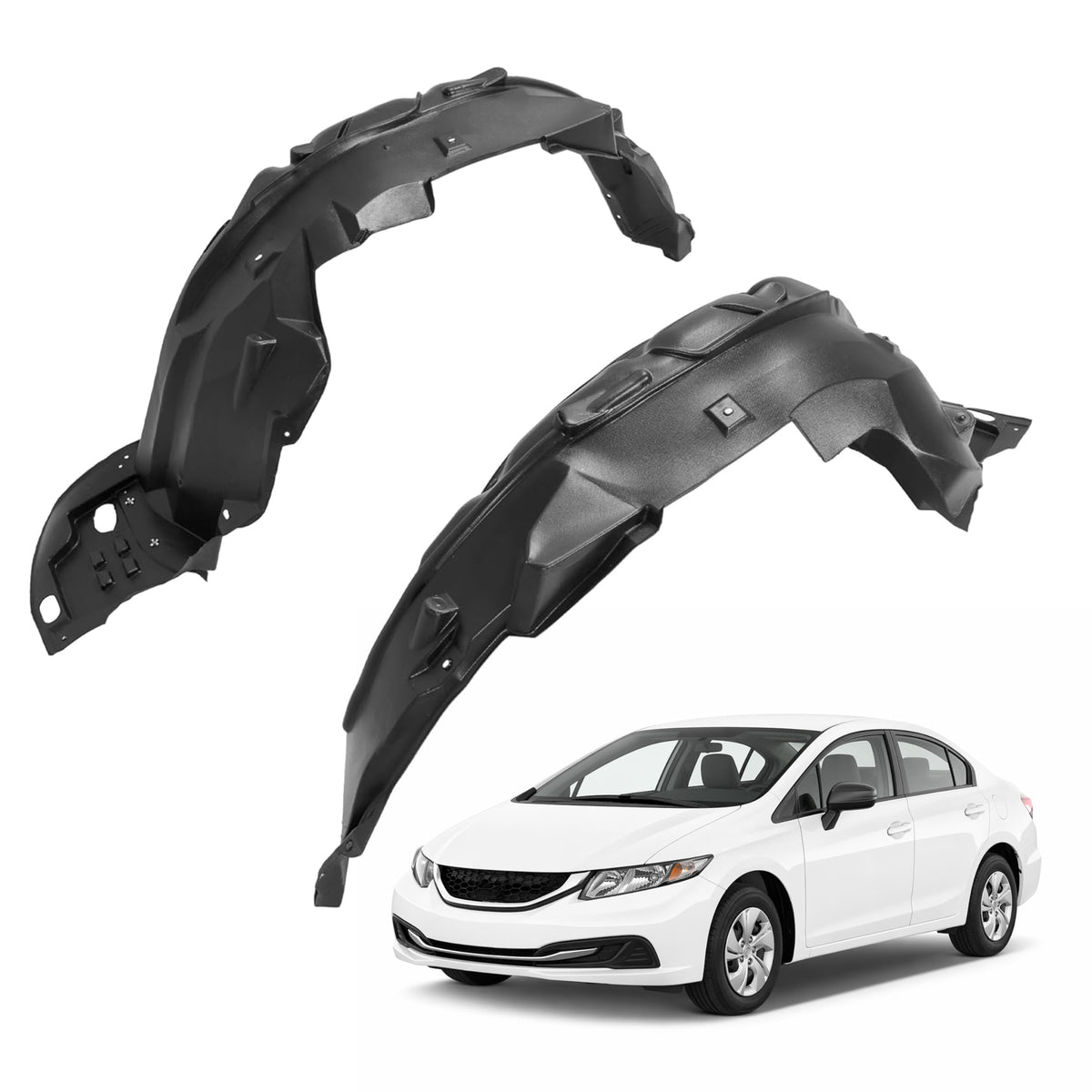 ALMULOO front view of fender liners showing fit and coverage benefit