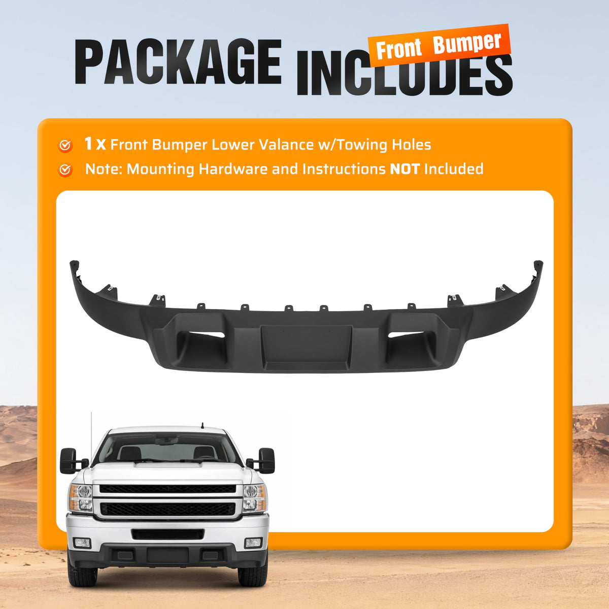 ALMULOO valance installed on Silverado front showing improved protection and airflow