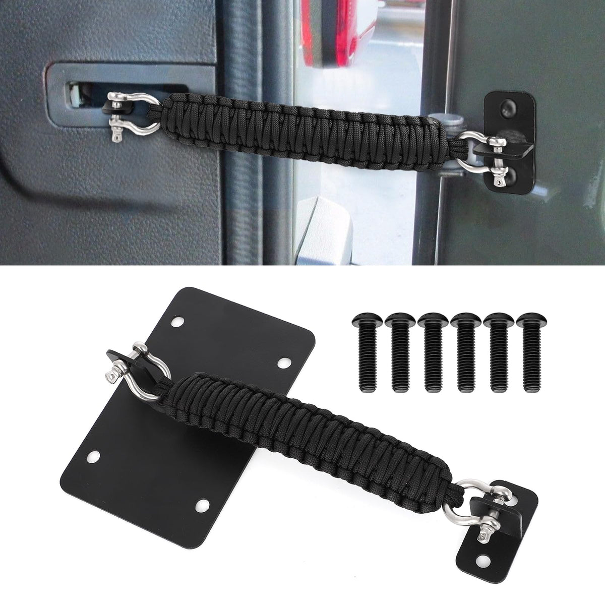 Alpha Rider front view of rear door check strap showing robust bracket and fit benefit