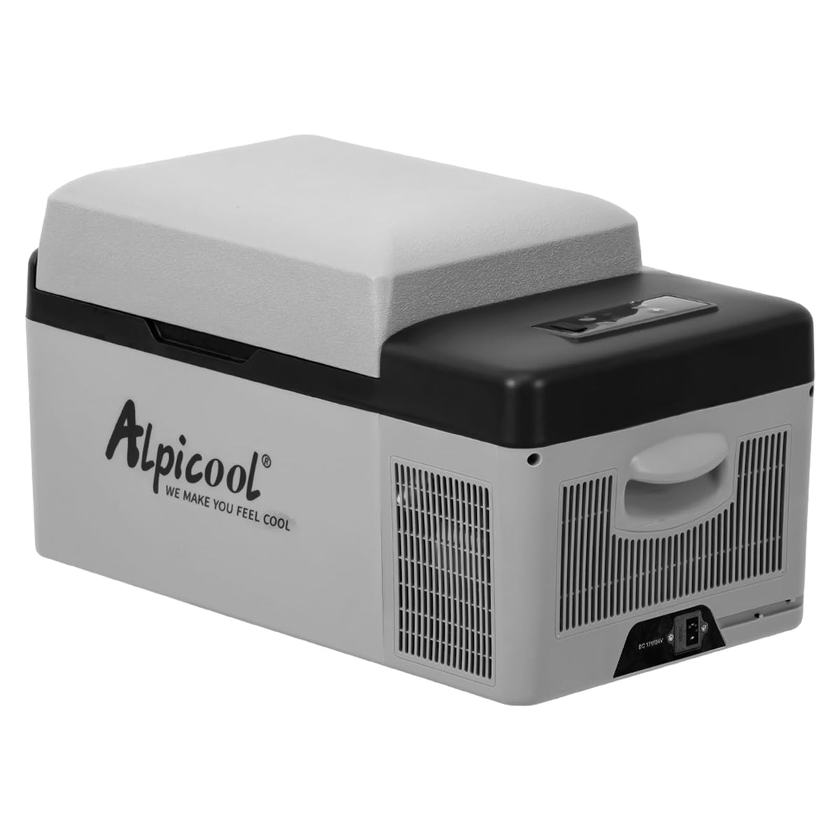 Alpicool C20 front view showing compact design and lid seal for reliable cooling
