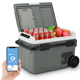 Alpicool front view of 62 QT fridge freezer showing compact design and portability