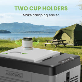 Alpicool power cable and adapters displayed for AC and DC versatility