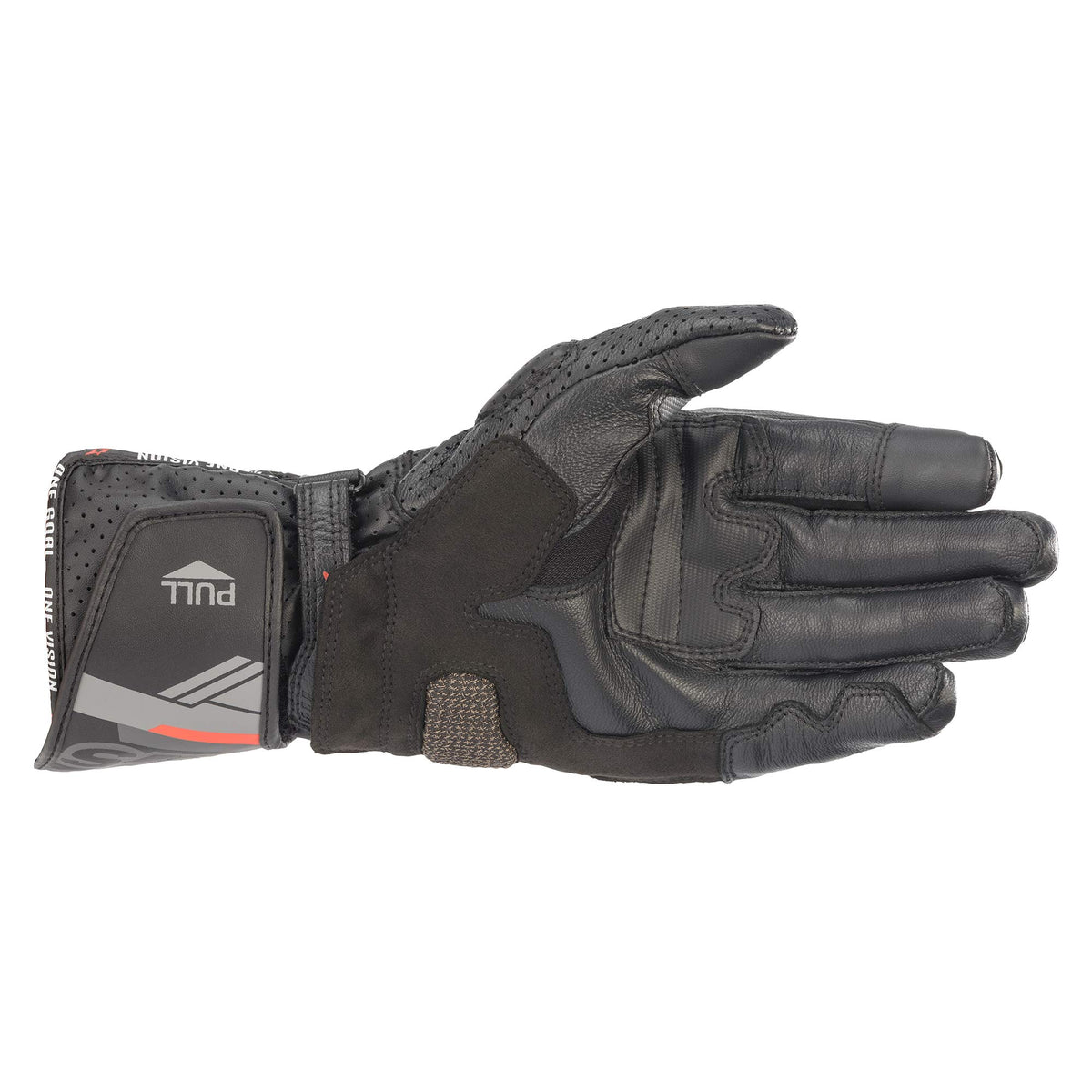 Alpinestars SP-8 V3 close-up of palm and knuckle protection highlighting reinforced padding and impact shield