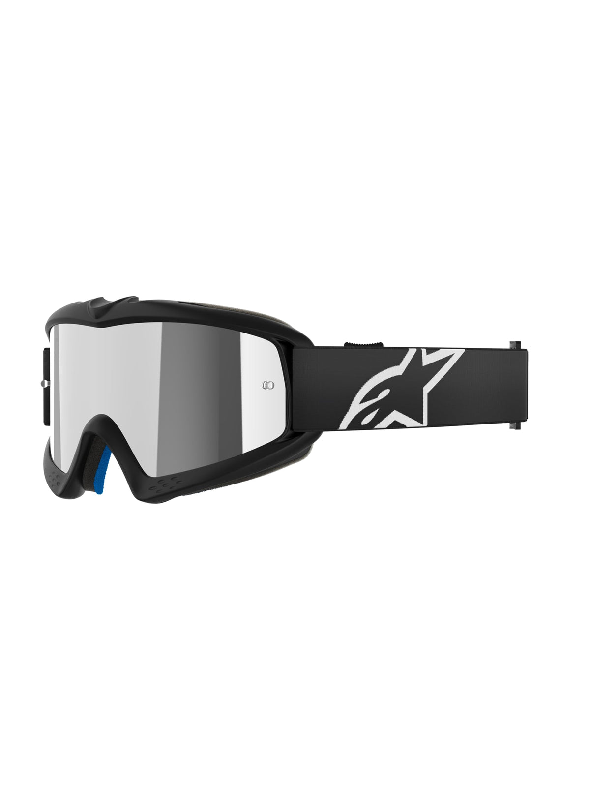 Alpinestars Vision youth goggle front view showing frame and mirror silver lens for clear vision