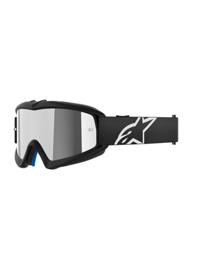 Alpinestars Vision youth goggle front view showing frame and mirror silver lens for clear vision