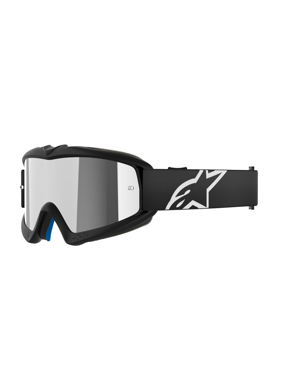 Alpinestars Vision youth goggle front view showing frame and mirror silver lens for clear vision