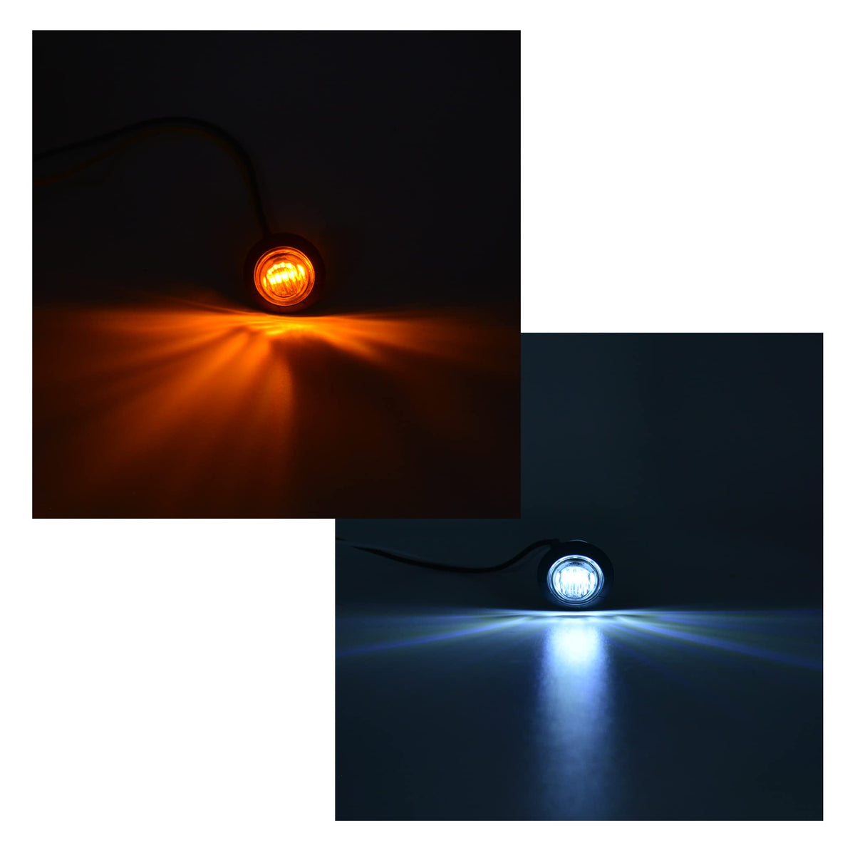ALTBET amber LED turn signal close-up showing bright road-visible output