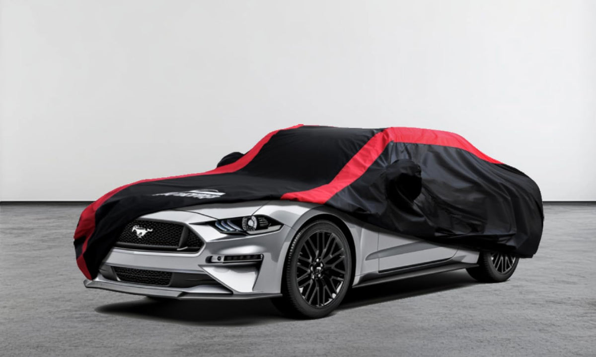 AltoCover covered Mustang in garage demonstrating protected storage