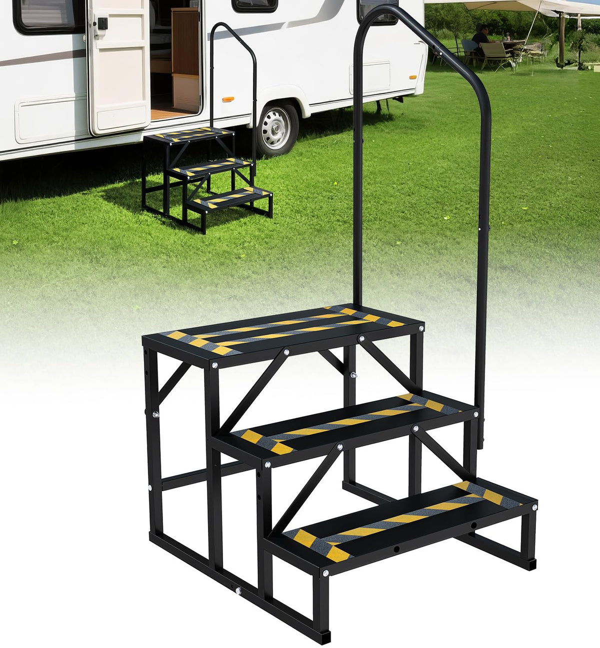 Altyostar front view of 3-step stairs showing stable base and approach benefit