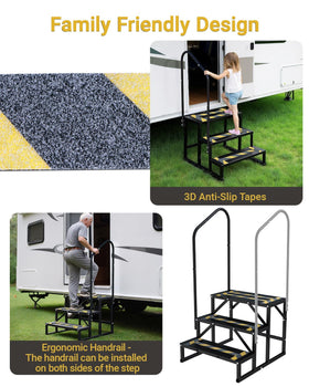 Altyostar steps in use at a camper door providing easier access benefit