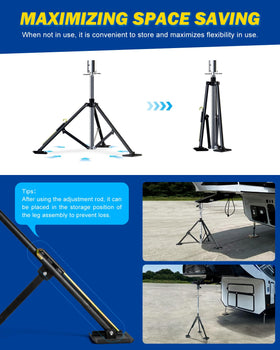 Altyostar tripod set under fifth-wheel trailer in use improving on-site steadiness