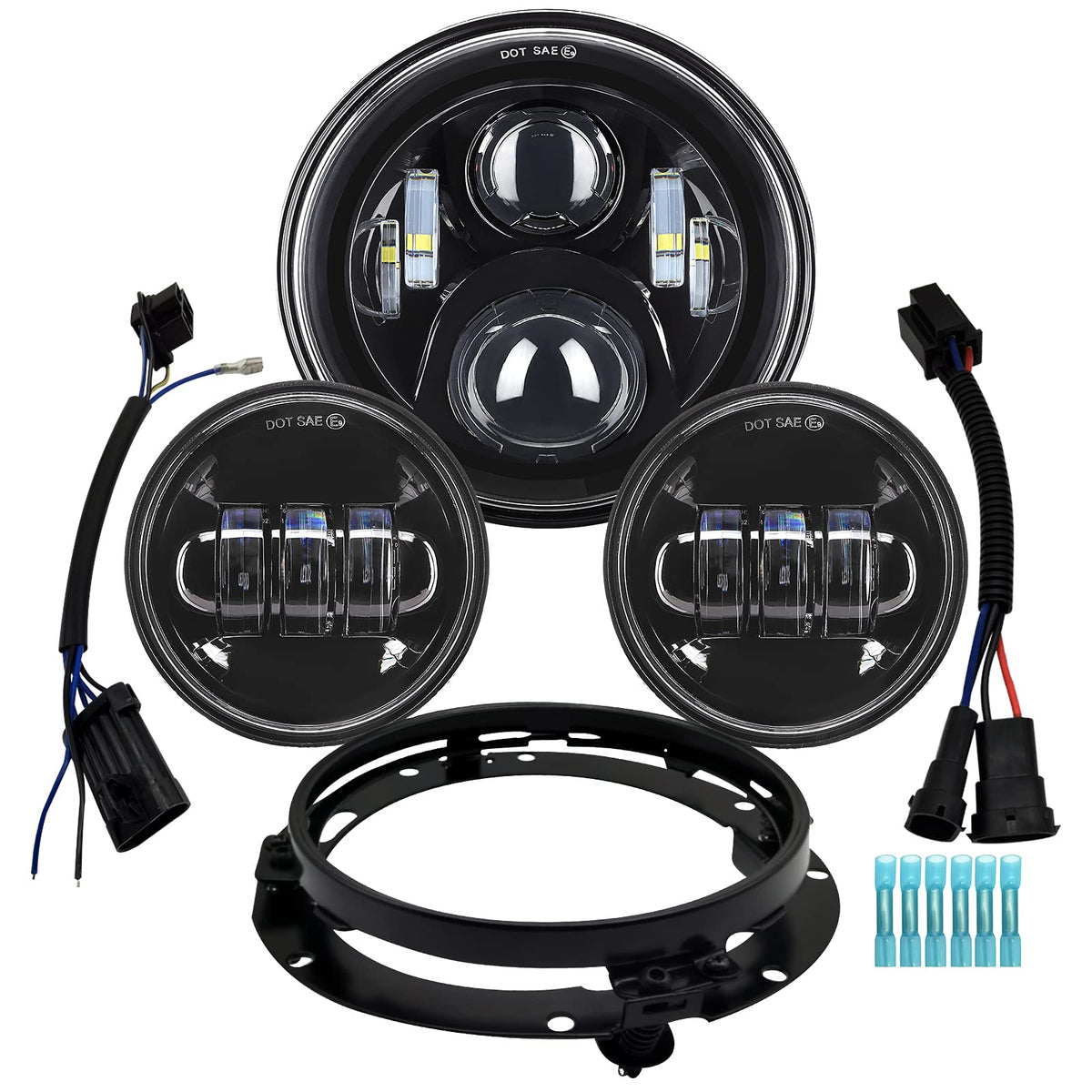 AlyoNed 7-inch headlight front view showing bright beam and improved visibility