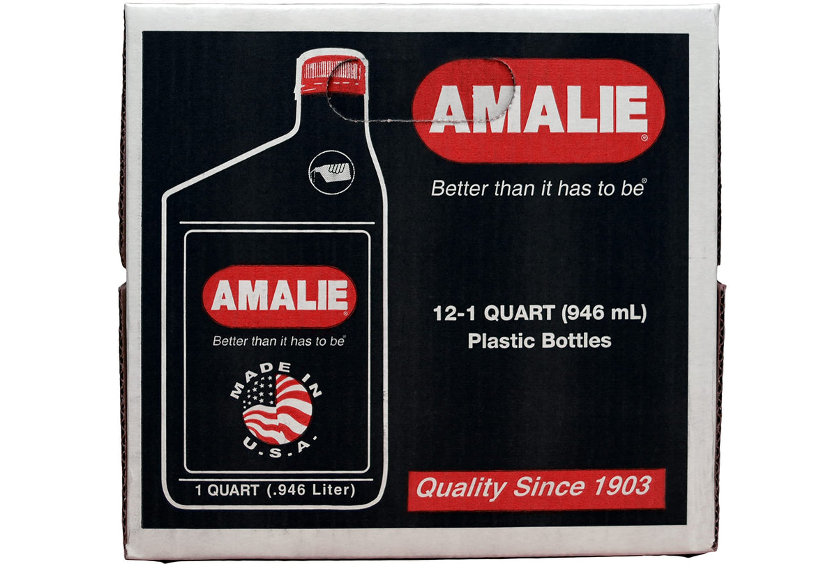 AMALIE Ford Type F size comparison with a hand showing quart scale for storage planning