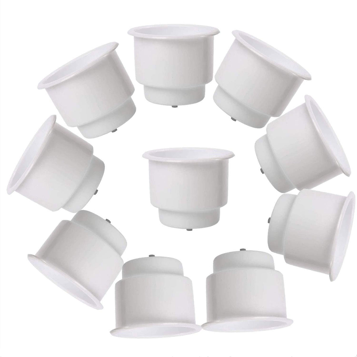Amarine Made front view of white 10-pack cup holders, neat storage benefit