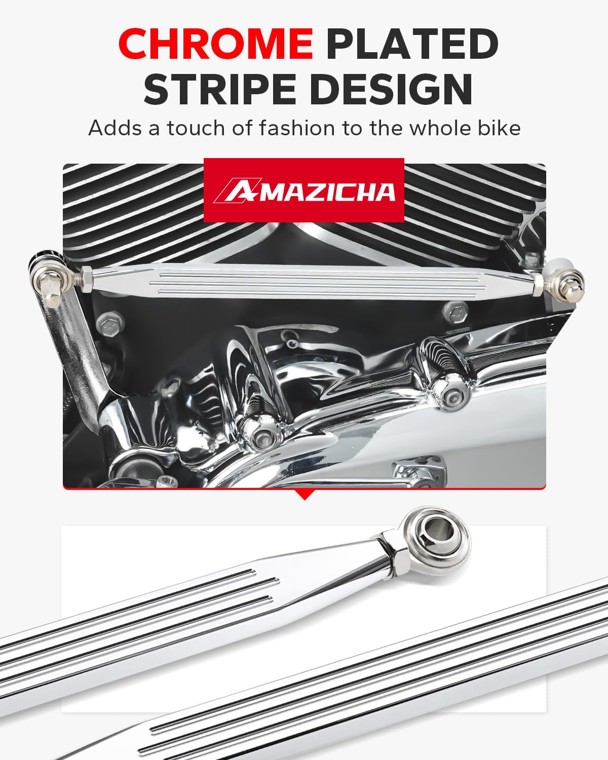 Amazicha installed shift linkage on Harley side view showing improved shift feel benefit