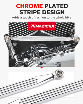 Amazicha installed shift linkage on Harley side view showing improved shift feel benefit