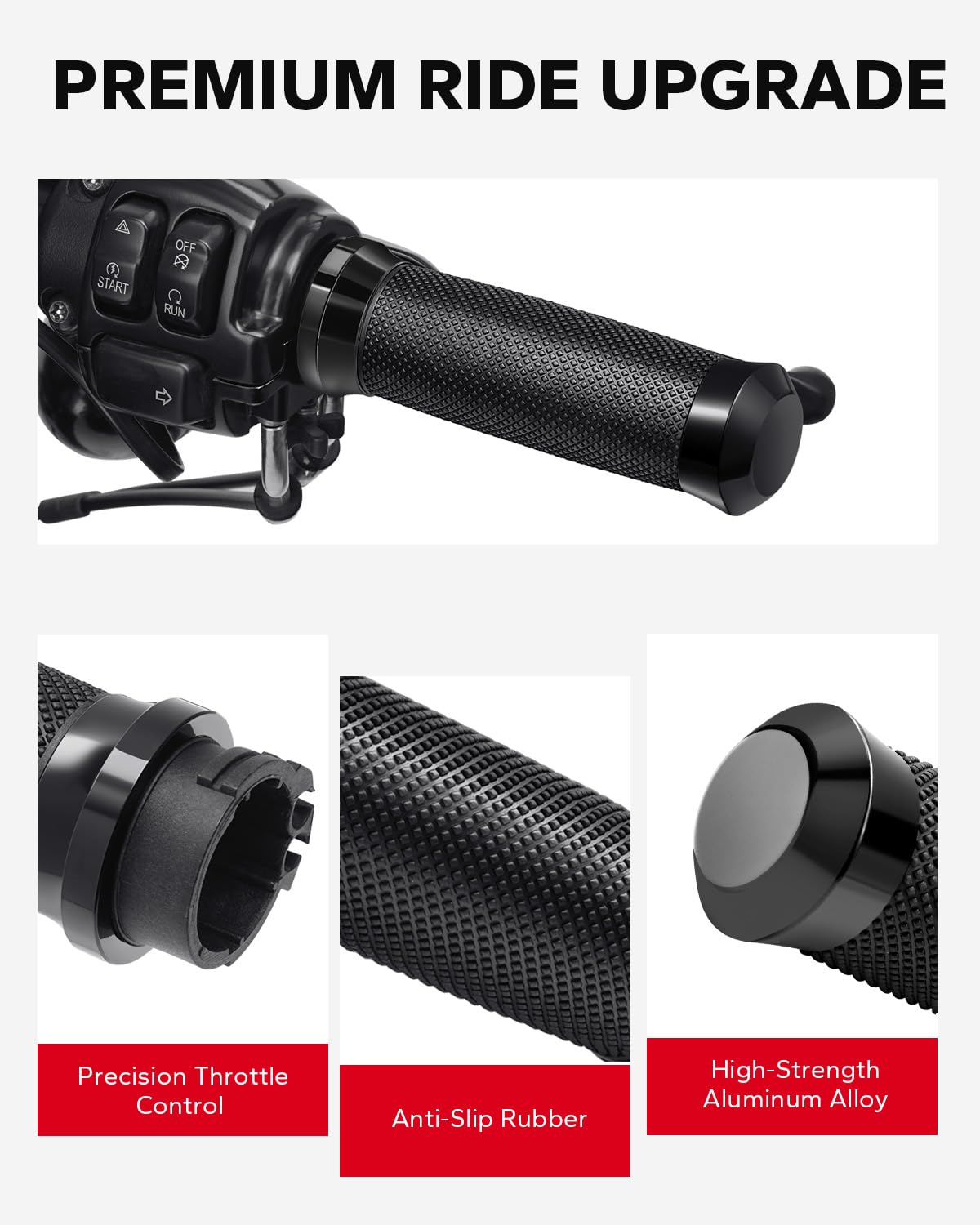 Amazicha grips installed on a Harley touring motorcycle demonstrating improved control
