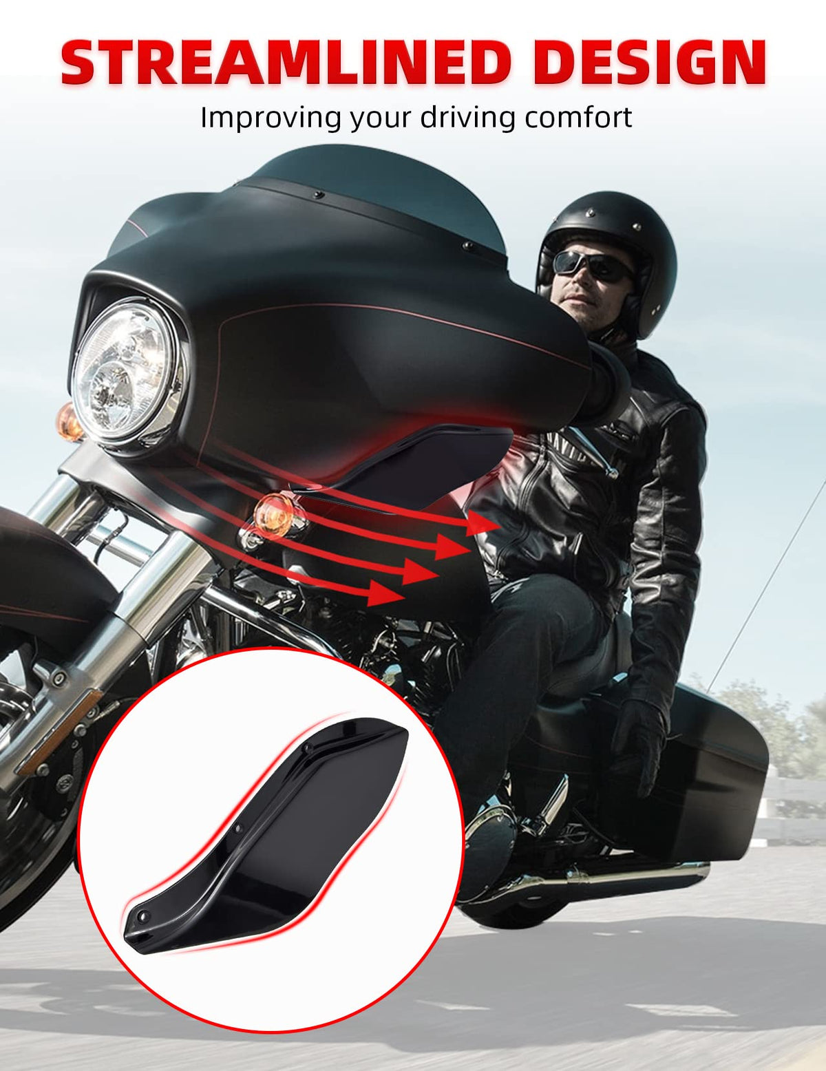 Amazicha installed on Street Glide illustrating reduced wind buffeting and clean integration