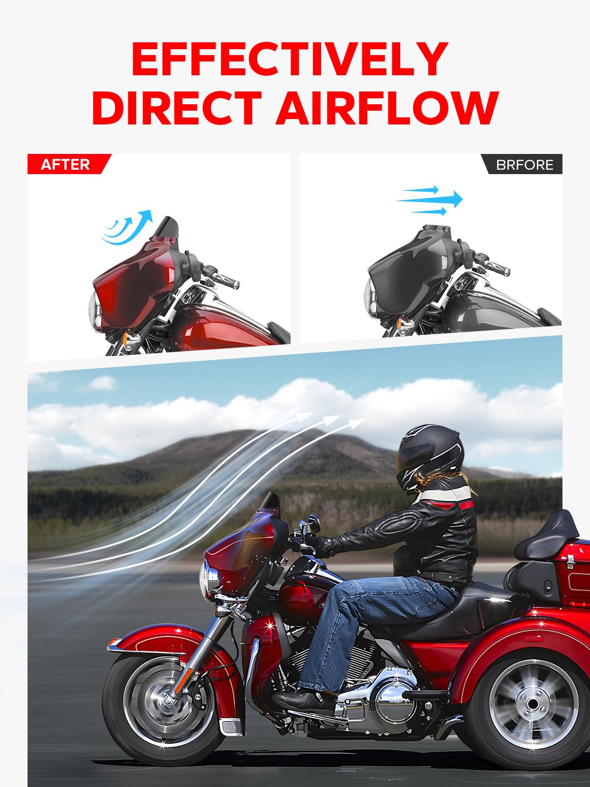 Amazicha installed on a Street Glide demonstrating fitment and wind reduction benefit