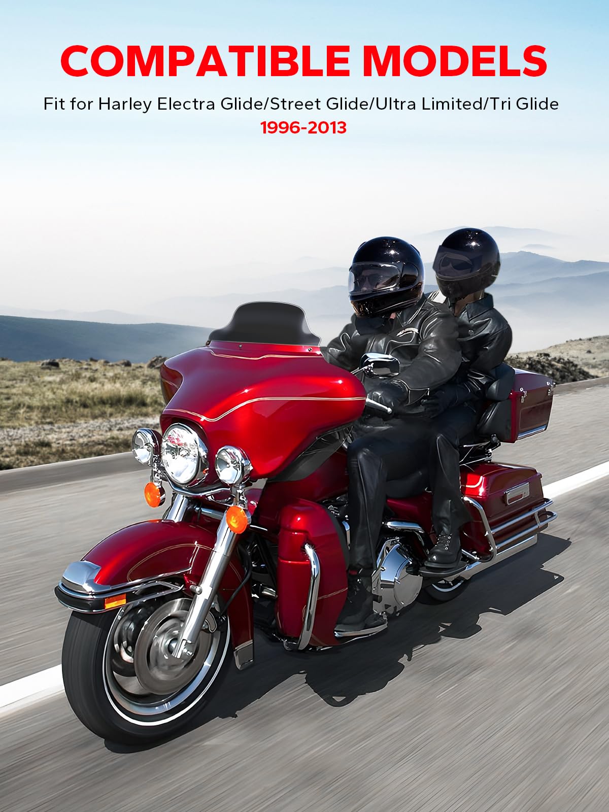 Amazicha side profile mounted on Harley Street Glide demonstrating wind deflection