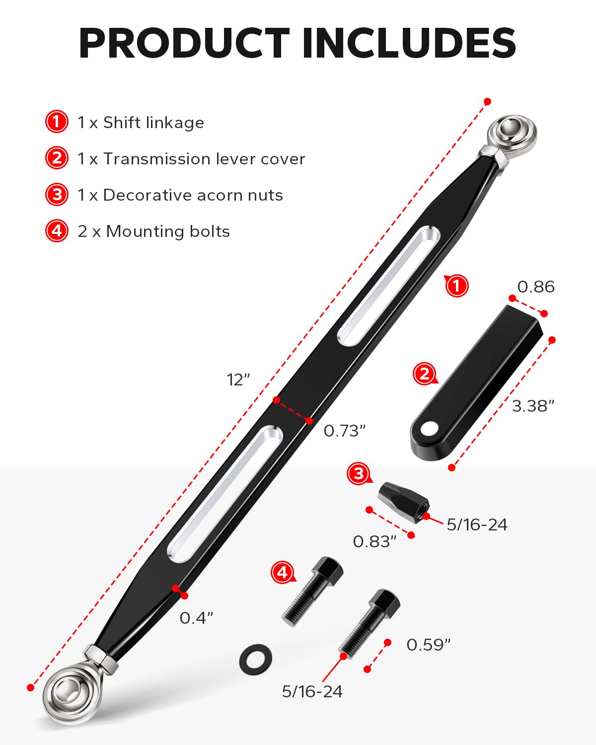 Amazicha linkage beside ruler showing adjustable 12-to-13-inch length for fitment