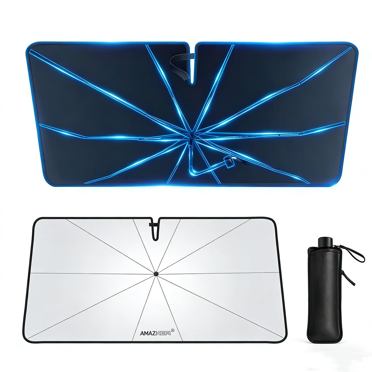 AMAZKER front view showing umbrella sunshade packaging and benefits