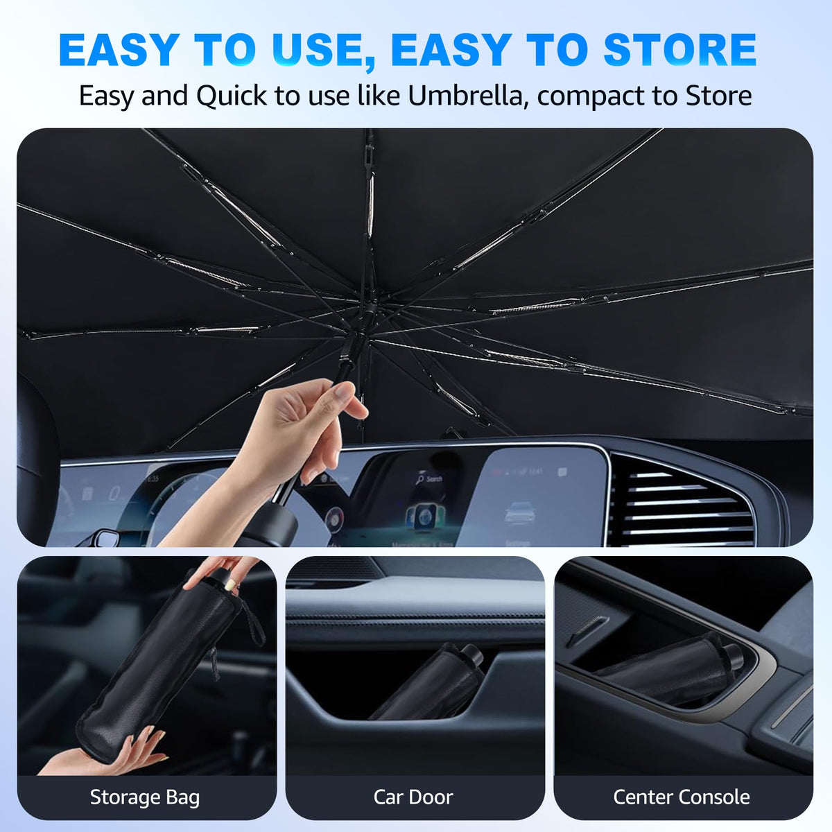 AMAZKER installed on a car windshield blocking sunlight and heat