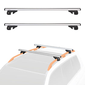 Amazon Basics cross rail front view showing pack of two and mounting brackets for easy cargo use