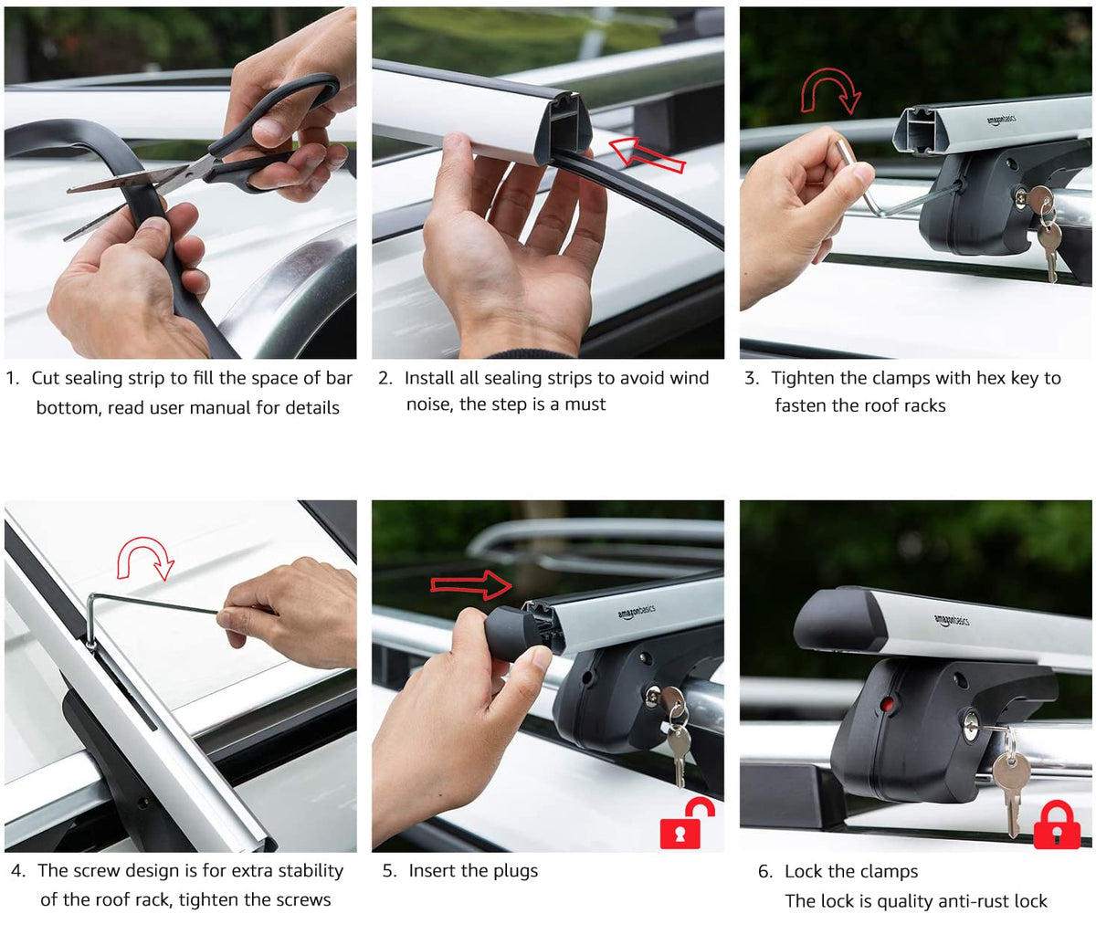 Amazon Basics cross rail rubber seal close-up reducing wind noise and smoothing airflow