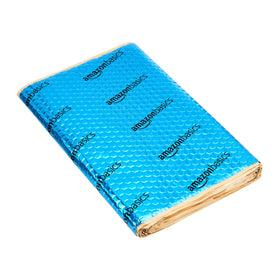 Amazon Basics front packaging showing nine adhesive sound deadening panels and benefits