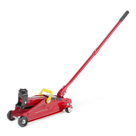 Amazon Basics front view jack showing red body and saddle, dependable lift