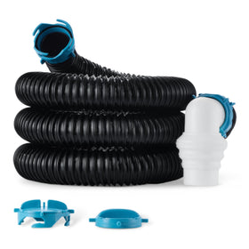 Amazon Basics front view of 15 ft sewer hose showing compact design and durable finish
