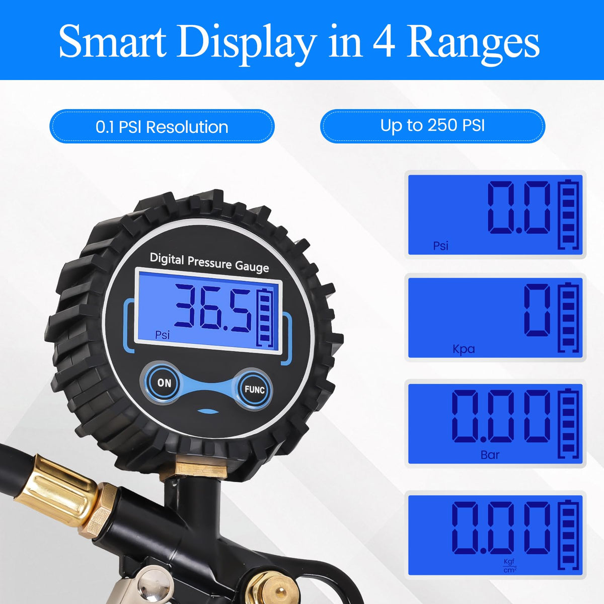 AmazStove LED backlit display lit at night for clear pressure readings in low-light conditions