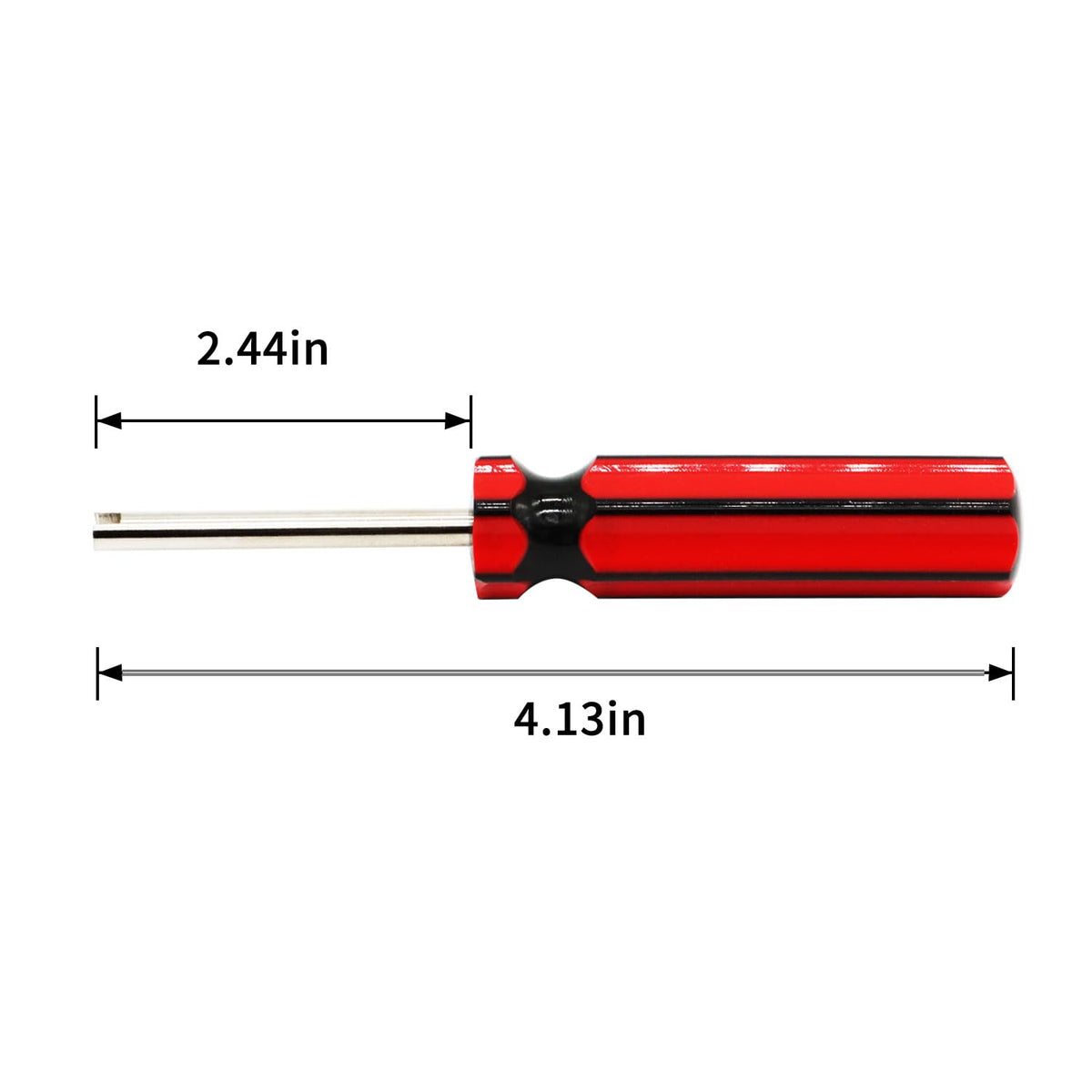 Amcarker tool removing a valve core from a car tire to speed repairs