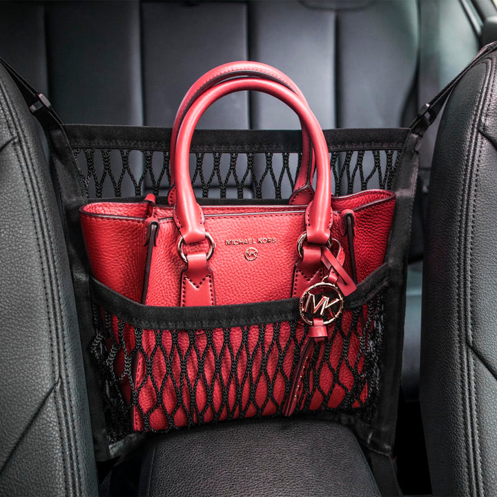 AMEIQ front view installed between seats keeps items organized