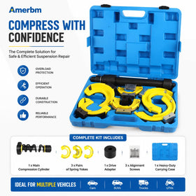 Amerbm garage setup showing the compressor ready for professional suspension work