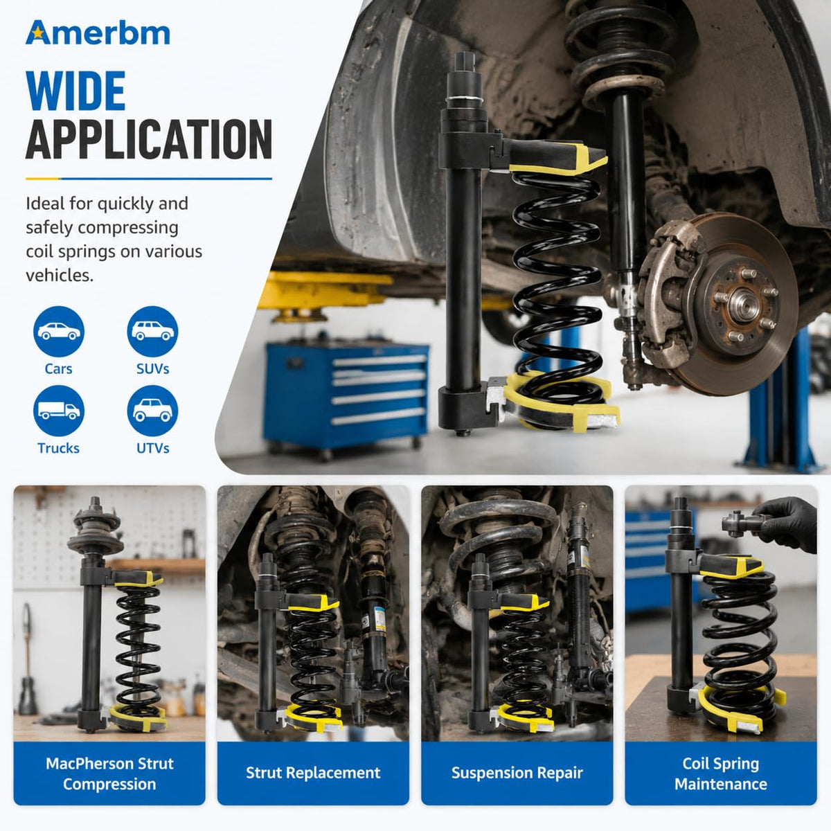 Amerbm compressor in use with an impact wrench speeding up suspension repairs