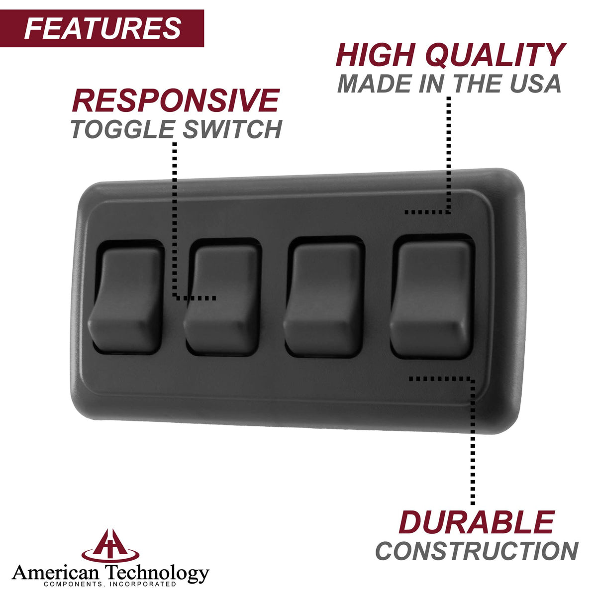 American Technology Components side profile illustrating shallow 3/8 inch depth for tight mounting spaces