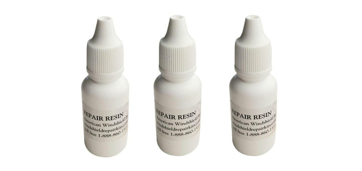 American Windshield Repair Systems front packaging showing three 15ml bottles and benefits