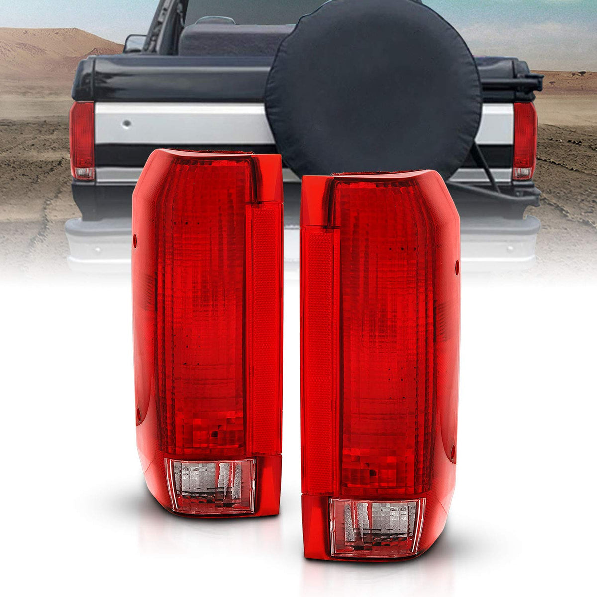 AmeriLite front view of tail light set showing red lenses and exact OEM fit
