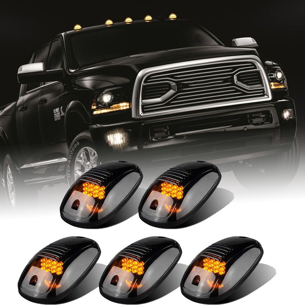 AMEXMART front view of five smoked amber cab lights showing clean styling and visibility