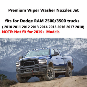 AMFRNE nozzle installed on hood spraying washer fluid for clearer windshield visibility