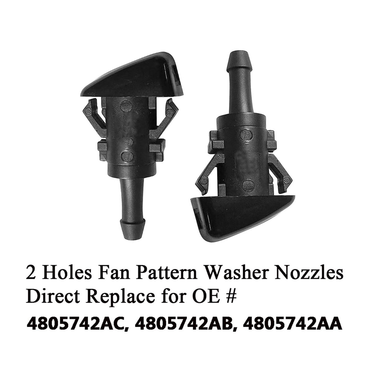 AMFRNE nozzle close-up detailing two-hole fan pattern for improved windshield coverage