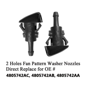 AMFRNE nozzle close-up detailing two-hole fan pattern for improved windshield coverage
