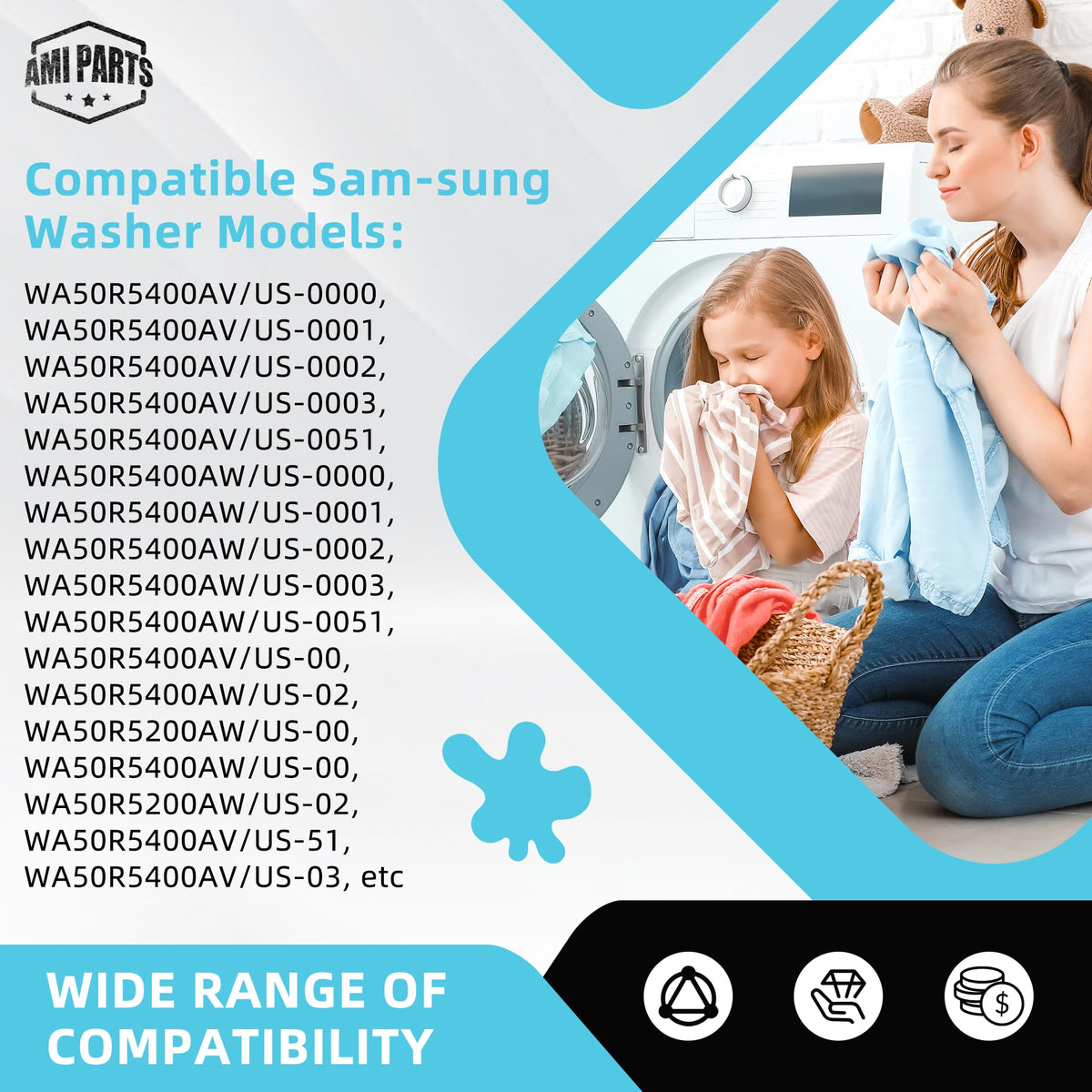 AMI PARTS suspension rods installed in washer demonstrating reduced vibration