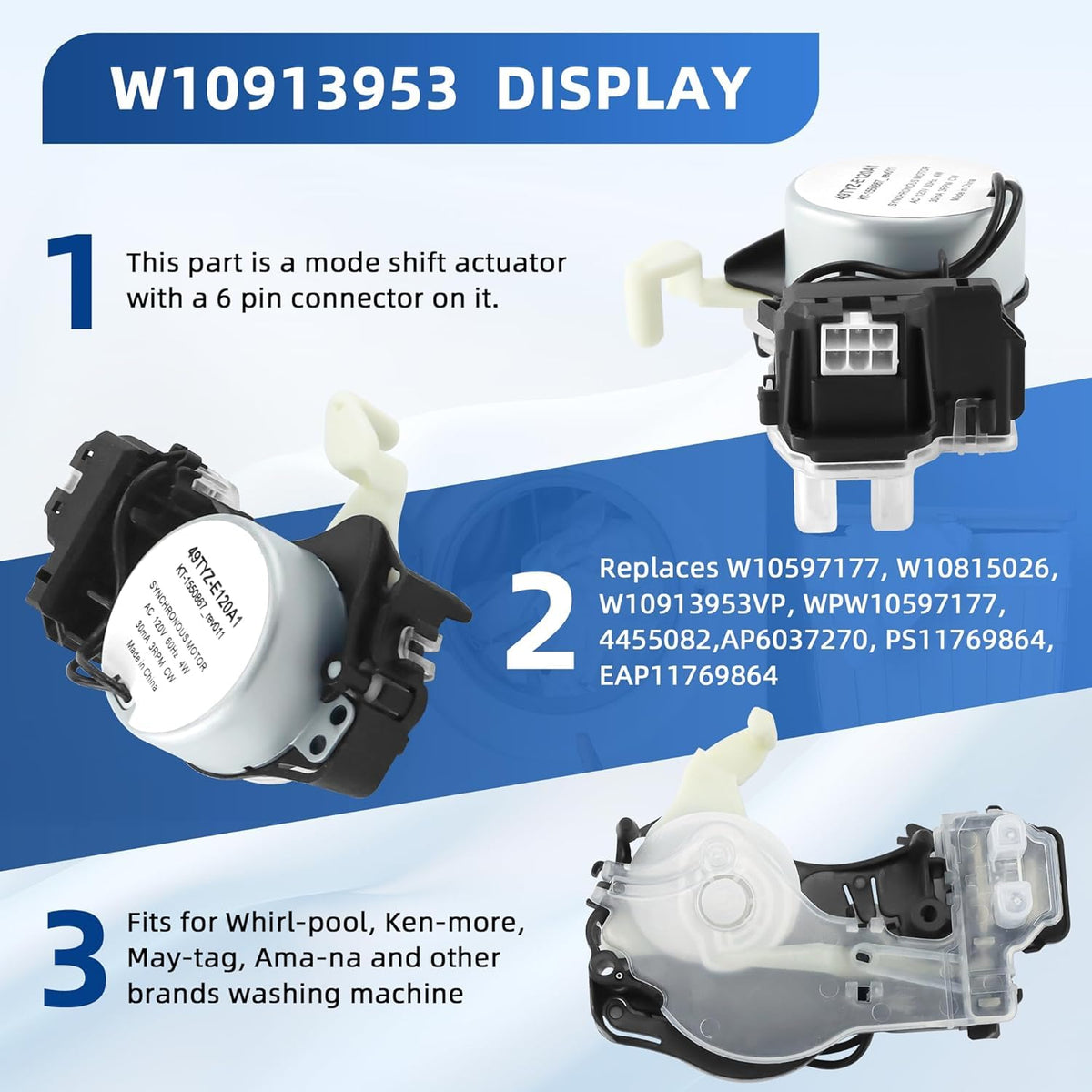 AMI PARTS actuator installed in washer demonstrating restored function