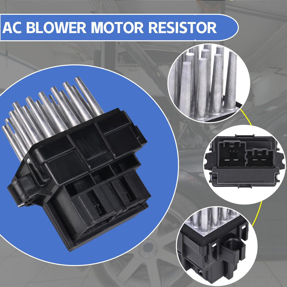 AMICAREP blower resistor connector close-up showing seven-pin plug for correct fitment